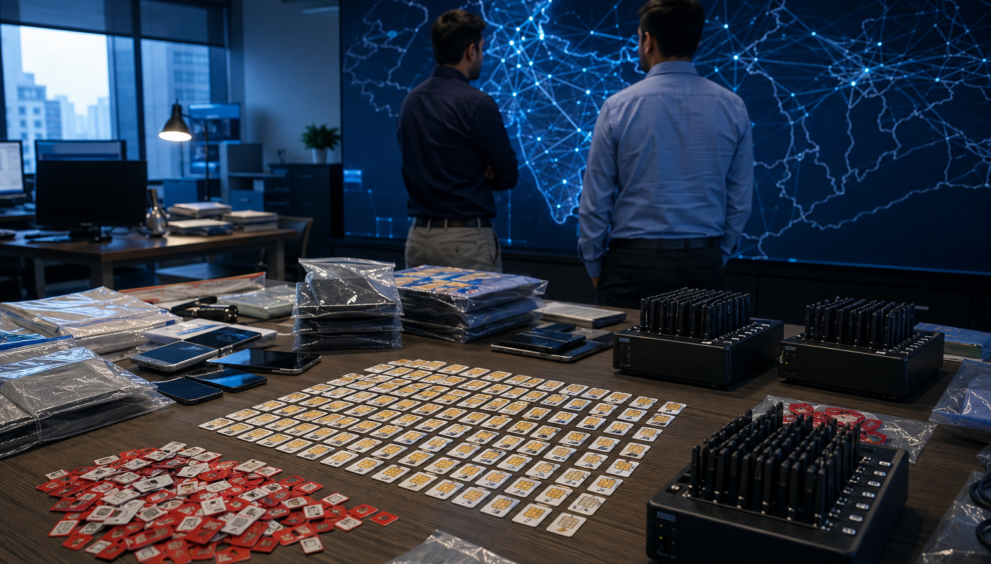 Ahmedabad cybercrime investigation showing SIM cards, multi-SIM devices and digital network analysis