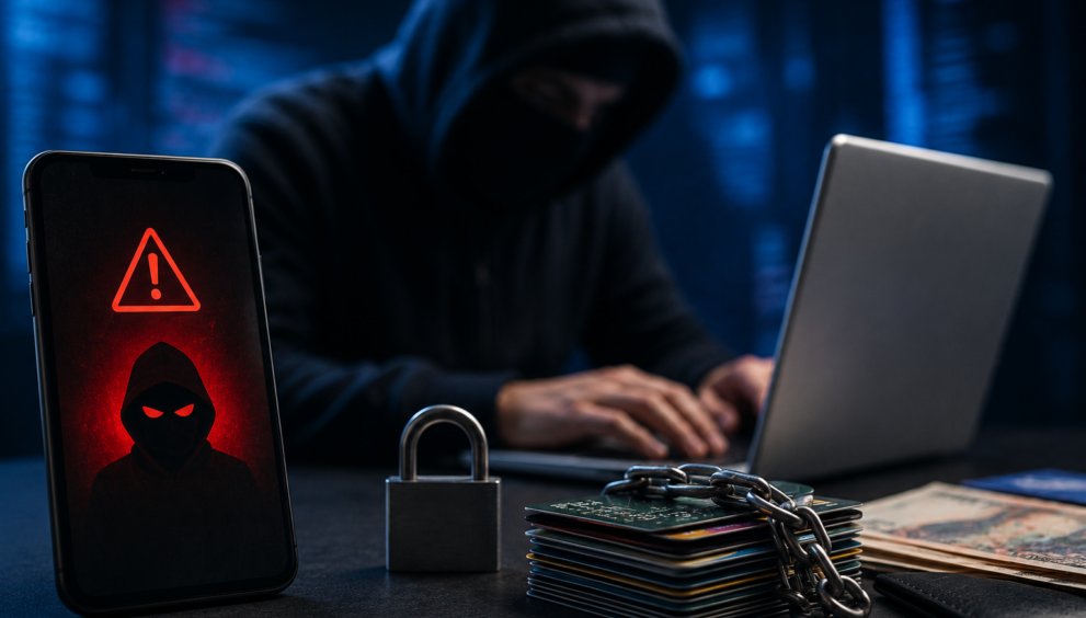 Cybercrime and online financial fraud prevention concept with a hacker using a laptop