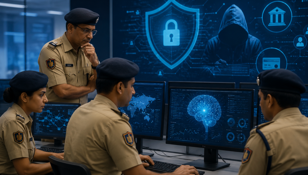 Haryana Police officers are working in a cybercrime command center using artificial intelligence tools to investigate cybercrime, digital evidence, and financial fraud as part of the state's new AI Task Force.
