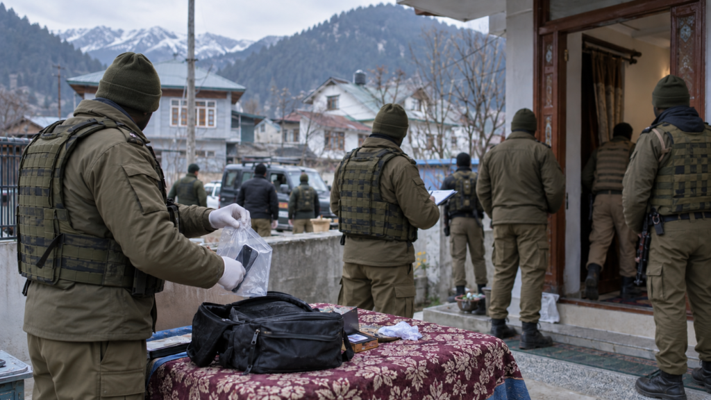 J&K Police officers conducting a search operation at a location in the Kashmir Valley